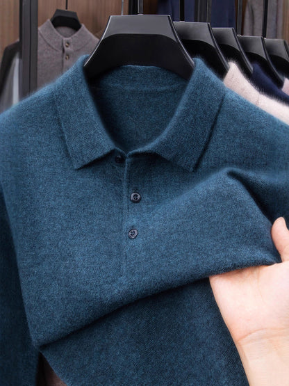 100% Wool Thickened Lapel Sweater for Men