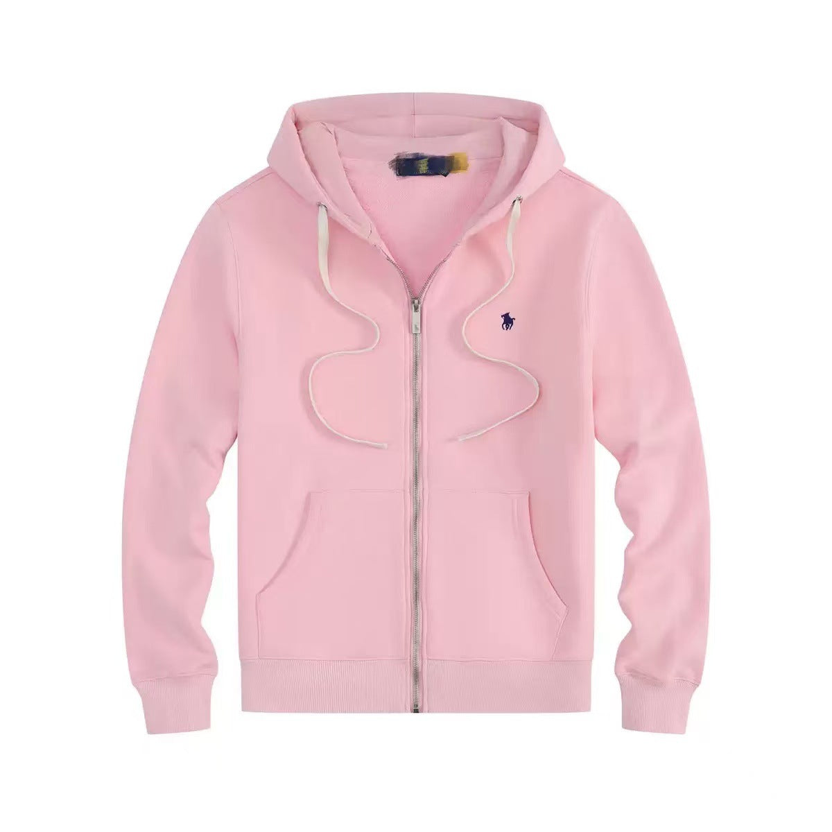 Men's fleece-lined, long-sleeve polo sweatshirt. Pony embroidery