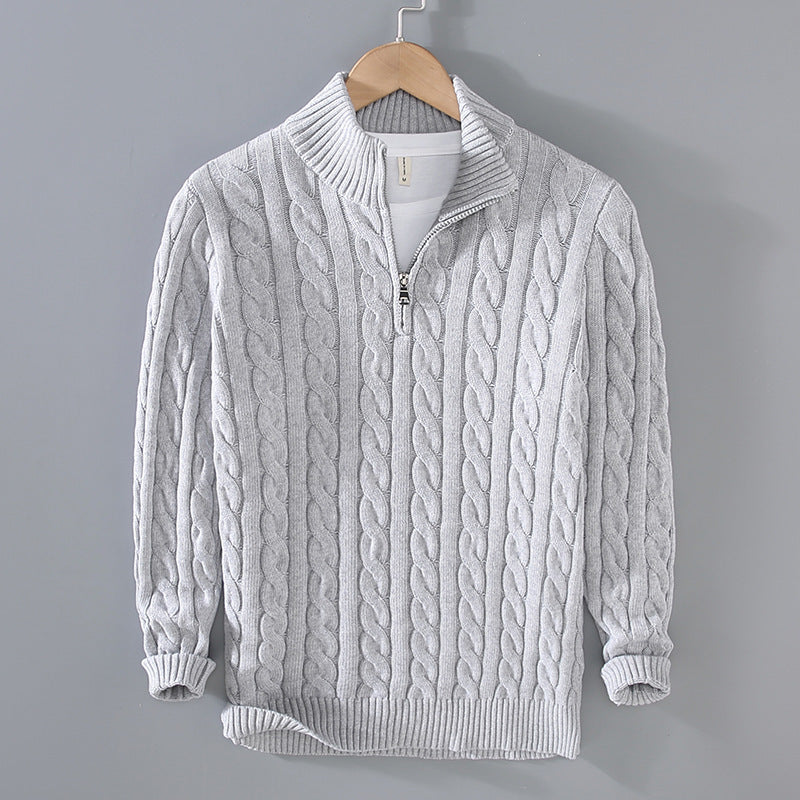 Men's Autumn/Winter Thick Half-Neck Zipper Knitted Pullover