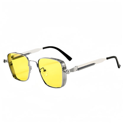 Square steampunk metal sunglasses for men
