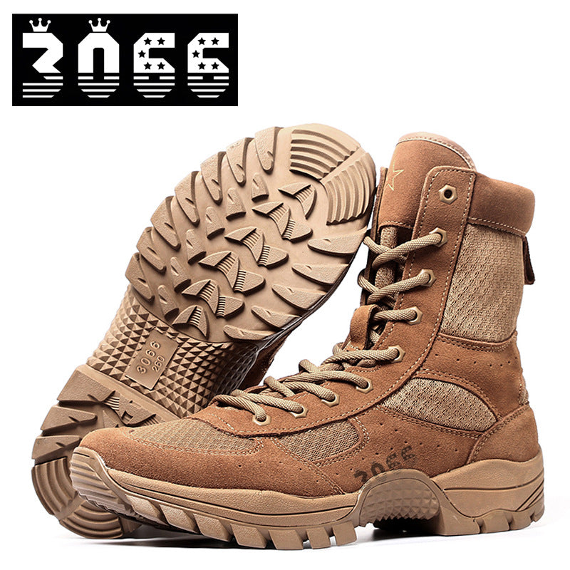 Men's brown waterproof leather high-top side-zip combat boots