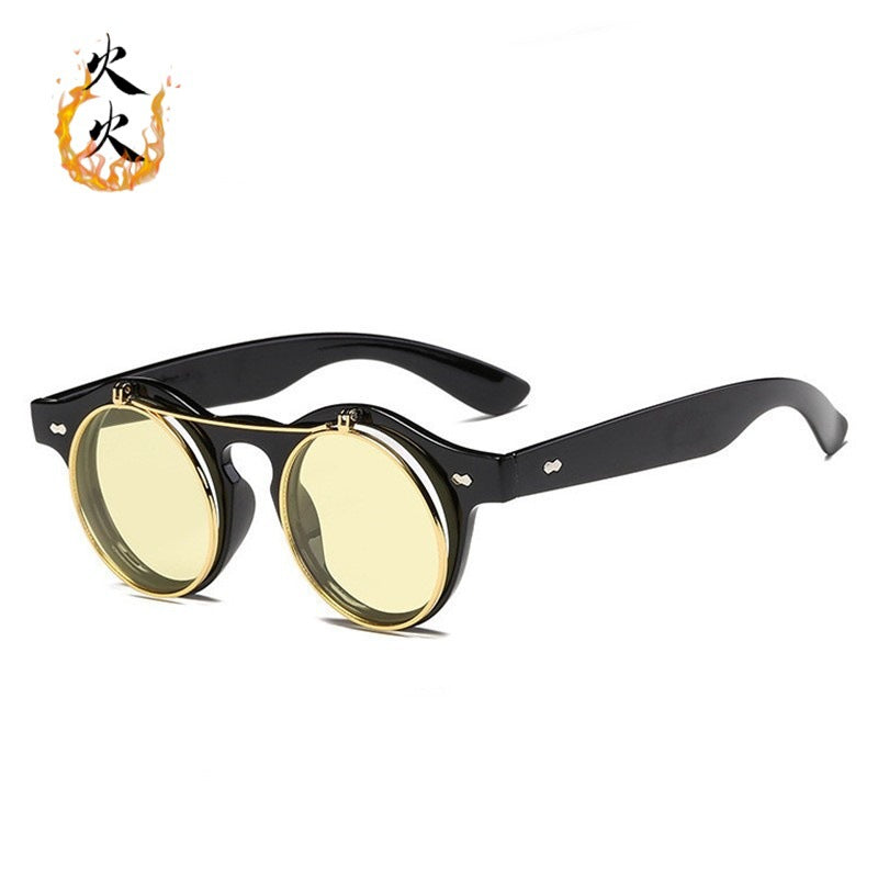 Vintage Steampunk Double-Flap Round Sunglasses