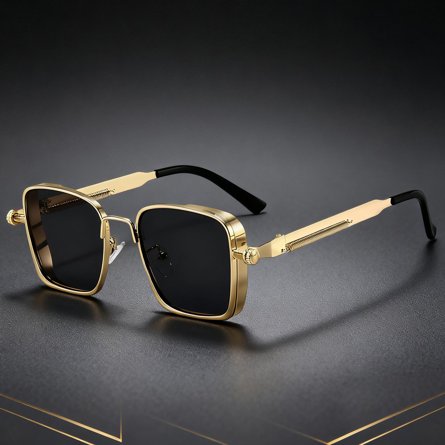 Square steampunk metal sunglasses for men