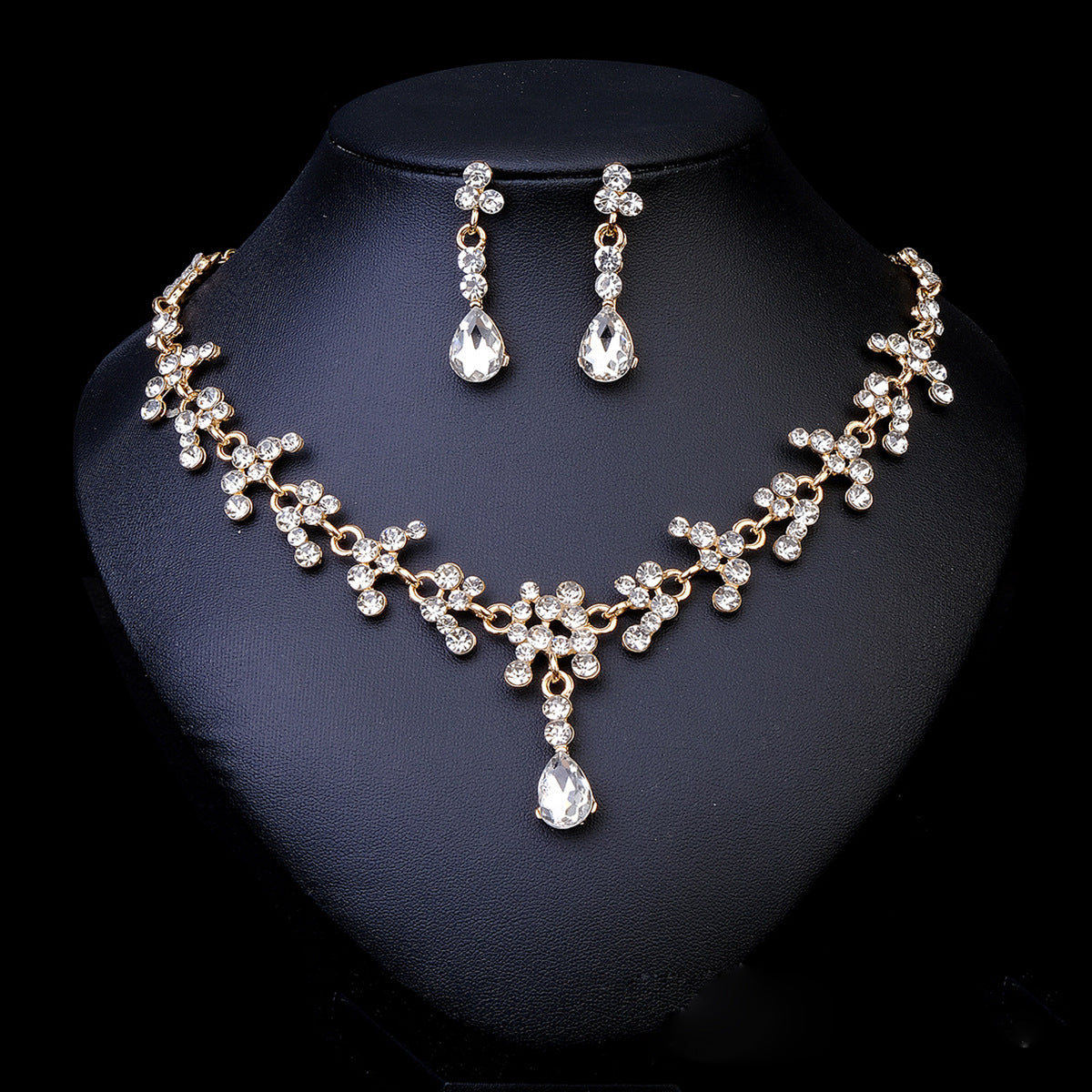 Rhinestone  jewelry set: earrings and necklace.