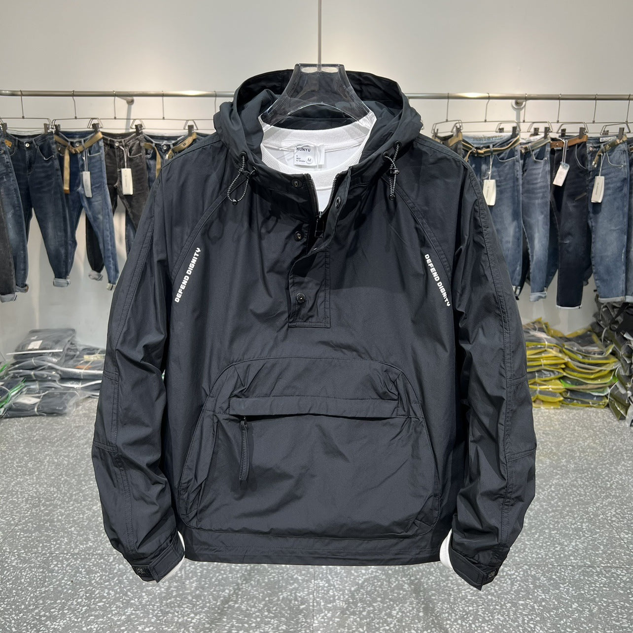 Men's hooded work jacket Zip pocket