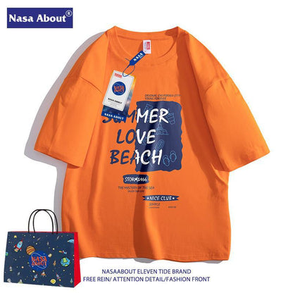 NASA co-branded, loose, short-sleeved cotton summer T-shirt