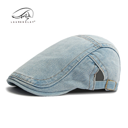 Men's washed denim beret, retro Korean style