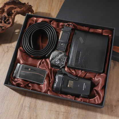 Men's Generous Dial Belt  Watch Wallet Razor Belt  Black Gift Set