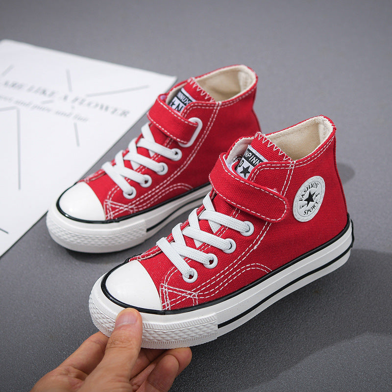 2025 trendy white high-top canvas shoes for babies