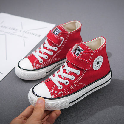 2025 trendy white high-top canvas shoes for babies