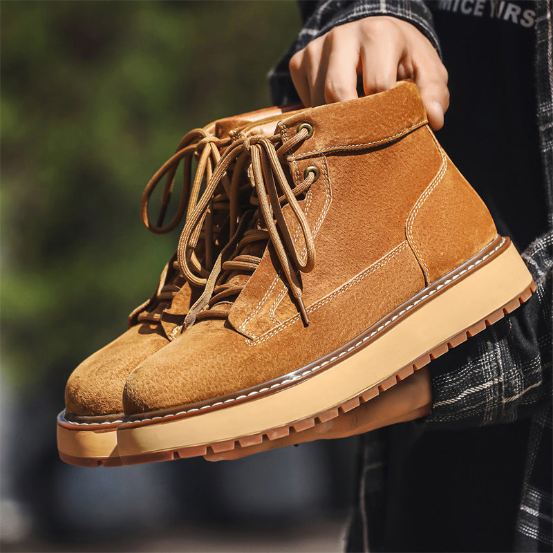 Men's  Autumn Leather Mid-Top Cargo Boots