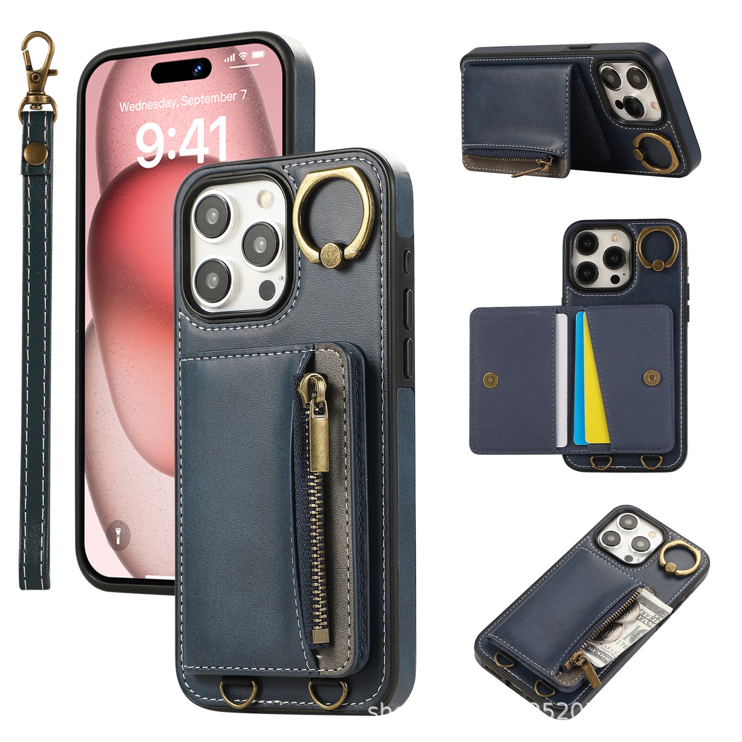 Zip Plug Leather Series  Plug-In Zipper Card Case for iPhone