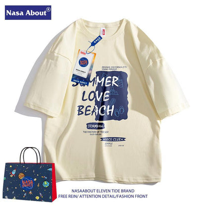 NASA co-branded, loose, short-sleeved cotton summer T-shirt