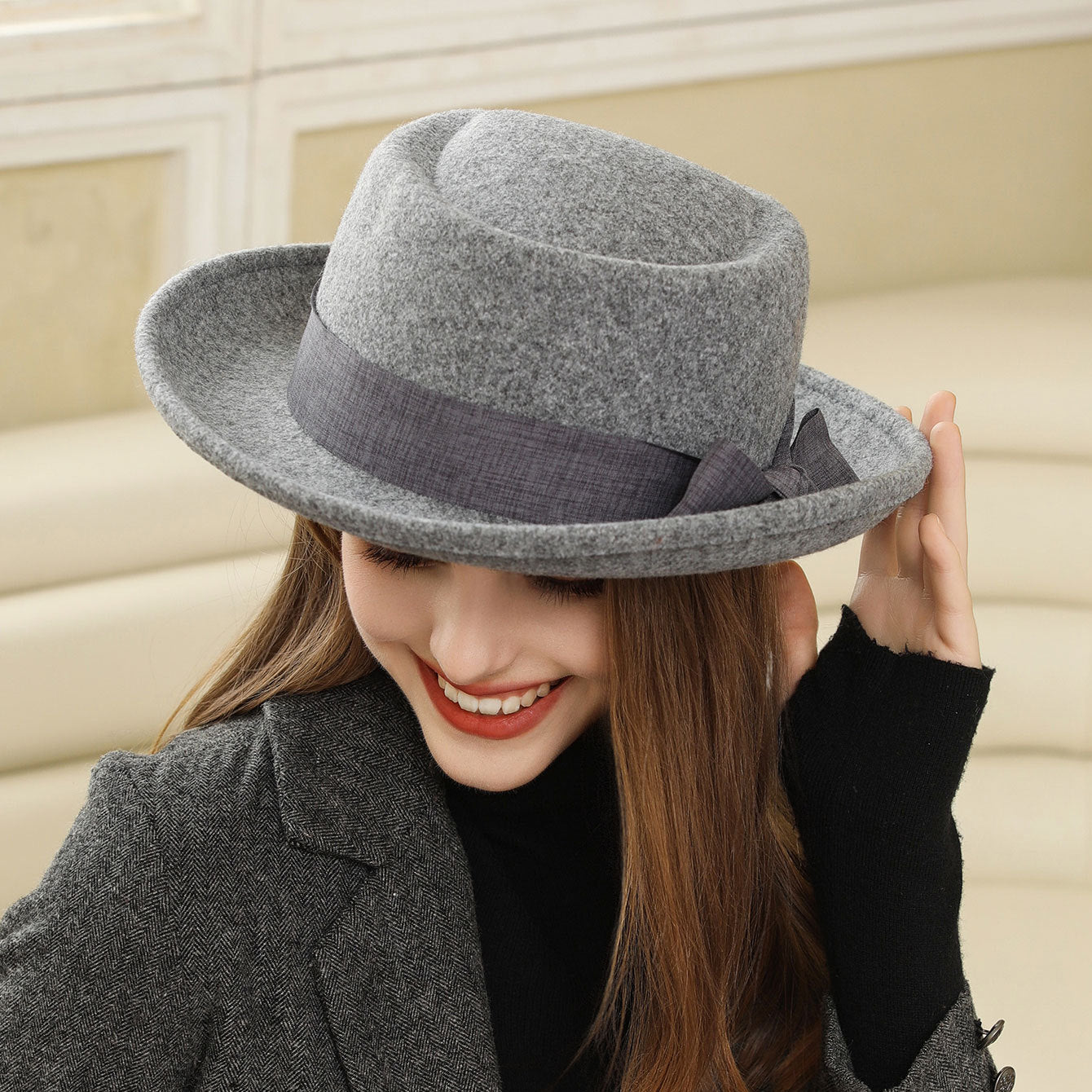Tweed Rolled Flat Top Hat - Vintage British Style