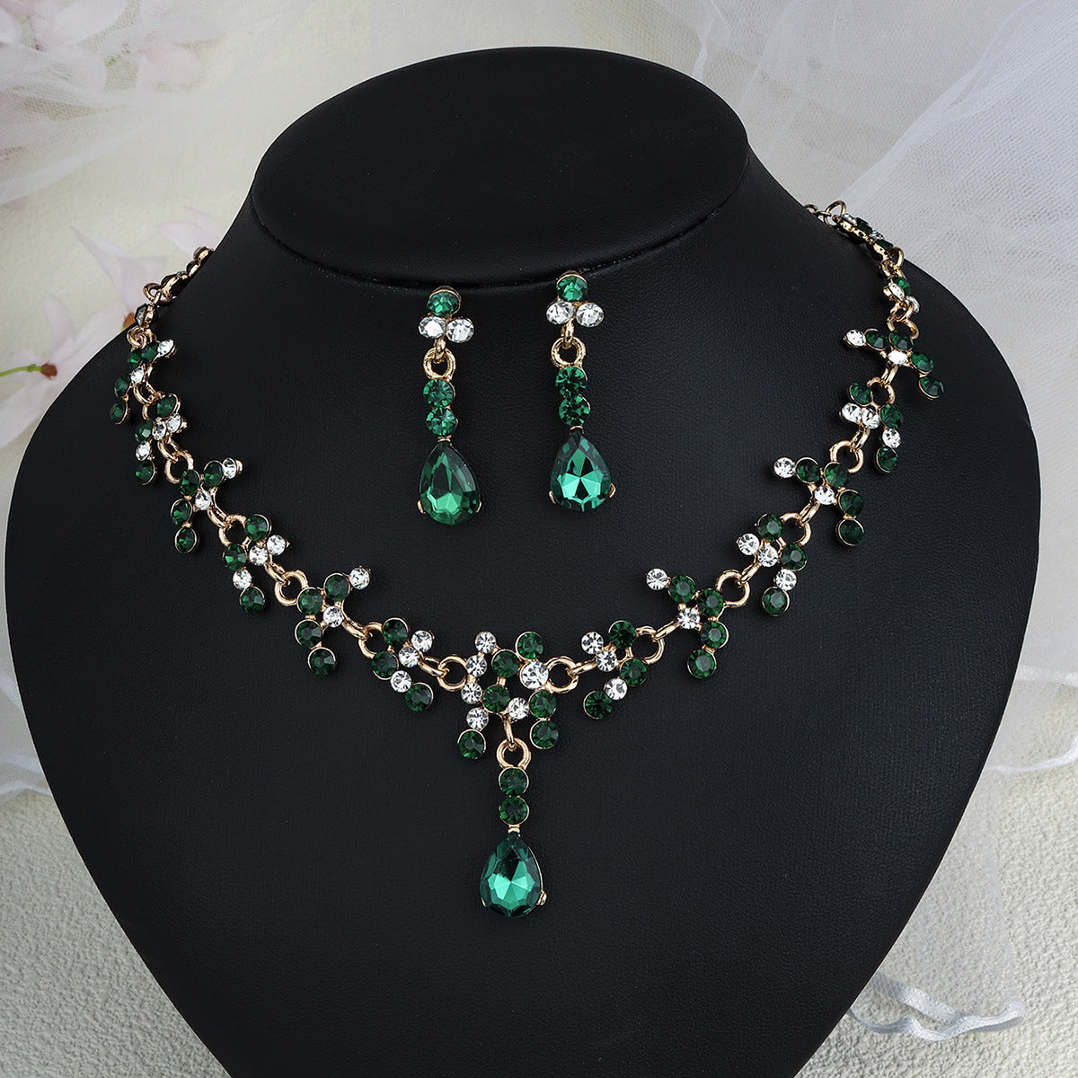 Rhinestone  jewelry set: earrings and necklace.