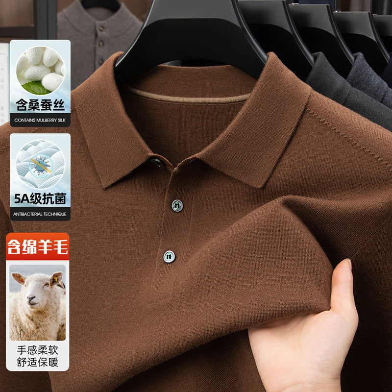 100% Wool Thickened Lapel Sweater for Men