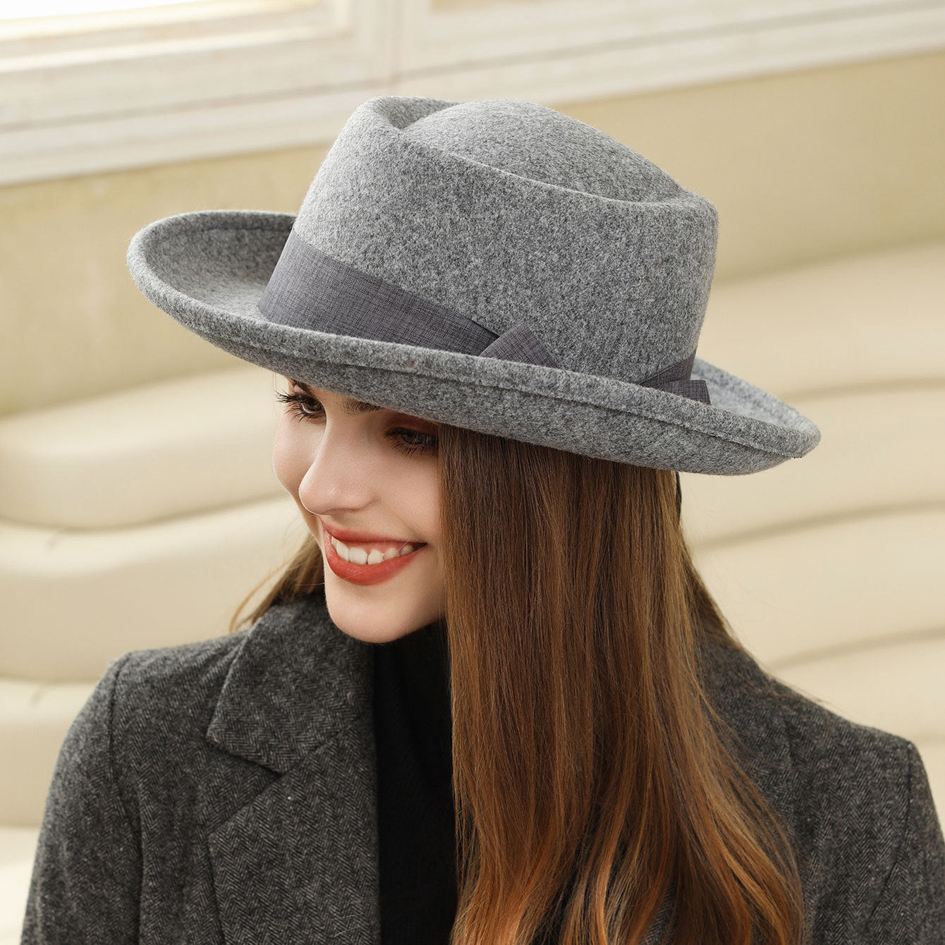 Tweed Rolled Flat Top Hat - Vintage British Style