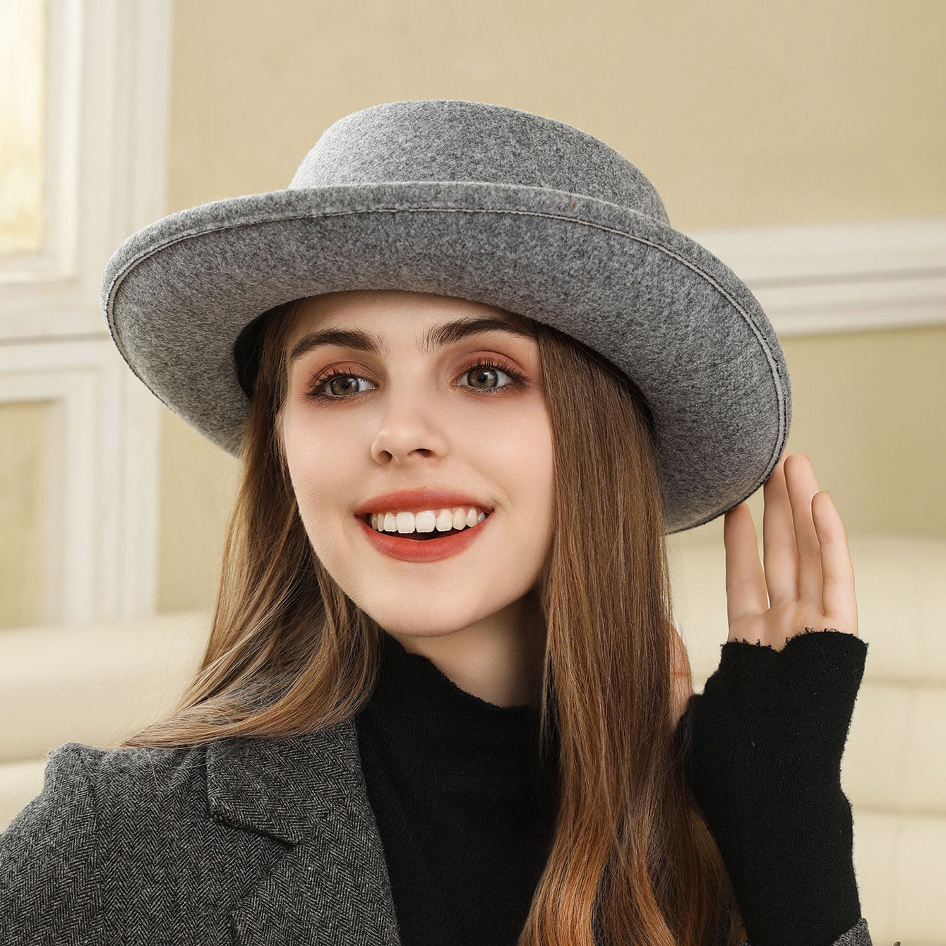 Tweed Rolled Flat Top Hat - Vintage British Style
