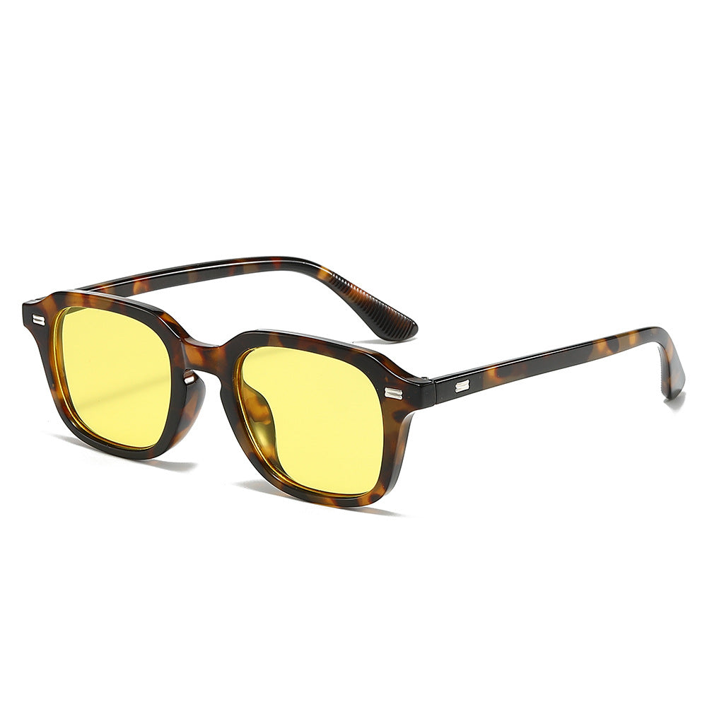 Classic square narrow frame sunglasses with gradient lenses and UV protection.