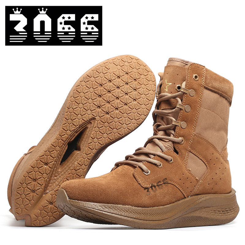 Men's brown waterproof leather high-top side-zip combat boots