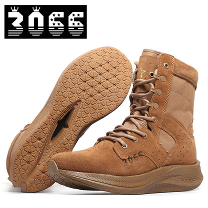 Men's brown waterproof leather high-top side-zip combat boots