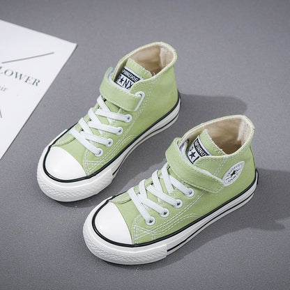 2025 trendy white high-top canvas shoes for babies