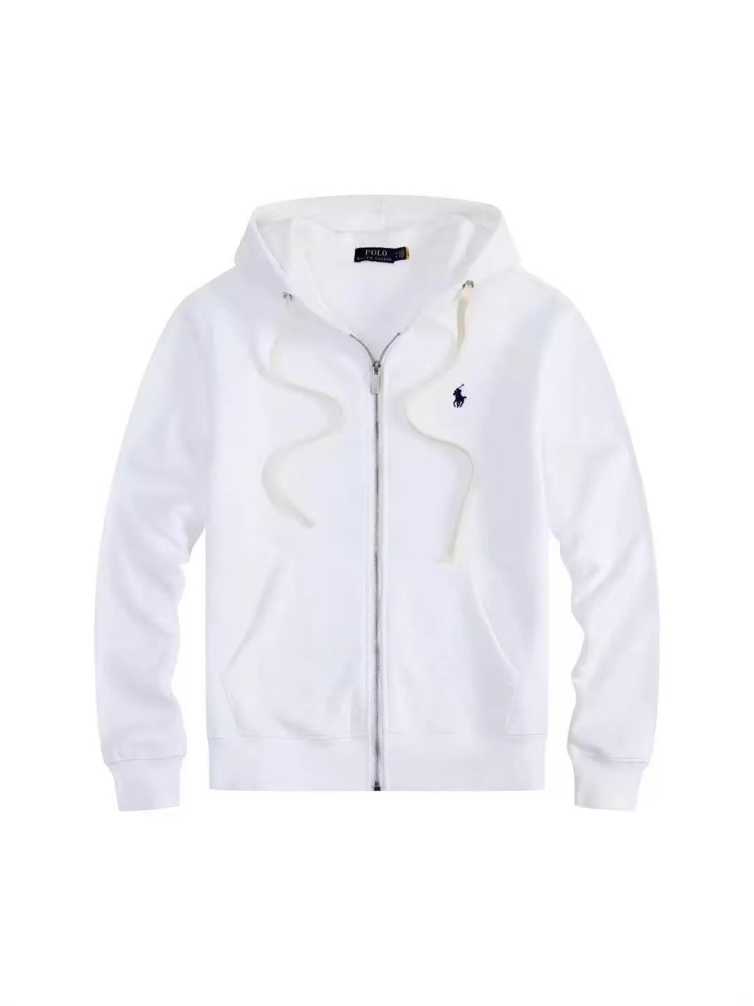 Men's fleece-lined, long-sleeve polo sweatshirt. Pony embroidery