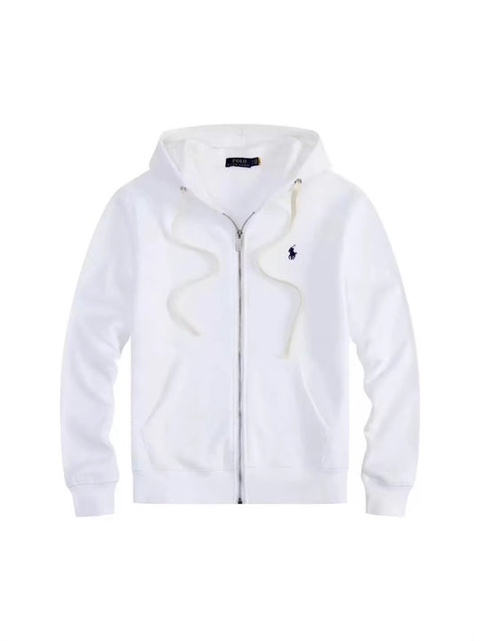 Men's fleece-lined, long-sleeve polo sweatshirt. Pony embroidery