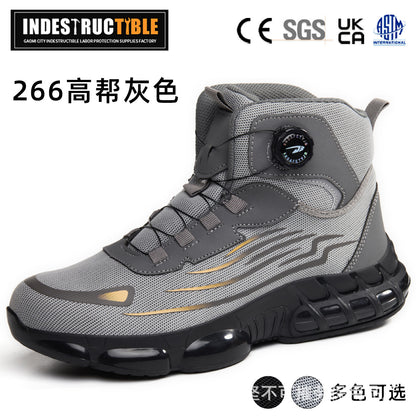Steel-toe work boots, Kevlar sole, button close