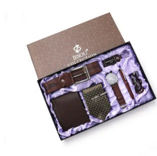 Men's Gift Set Beautiful Packaging Watch + Leather Tie Belt Wallet Simple Combo Set - 6pes set