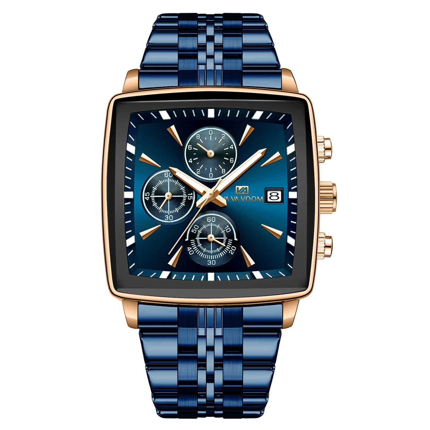 Luminous steel men's waterproof chronograph.