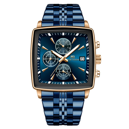Luminous steel men's waterproof chronograph.