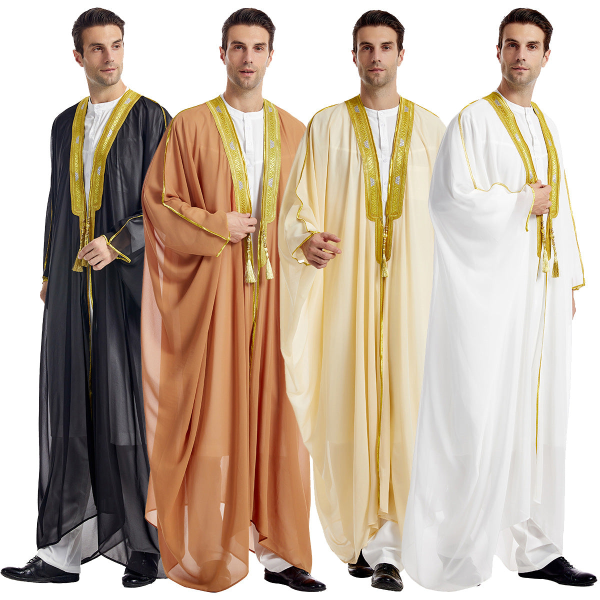Mens Arabic Embroidered Long Robe  Gold Bead Chiffon