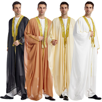Mens Arabic Embroidered Long Robe  Gold Bead Chiffon