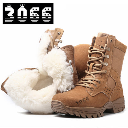 Men's brown waterproof leather high-top side-zip combat boots