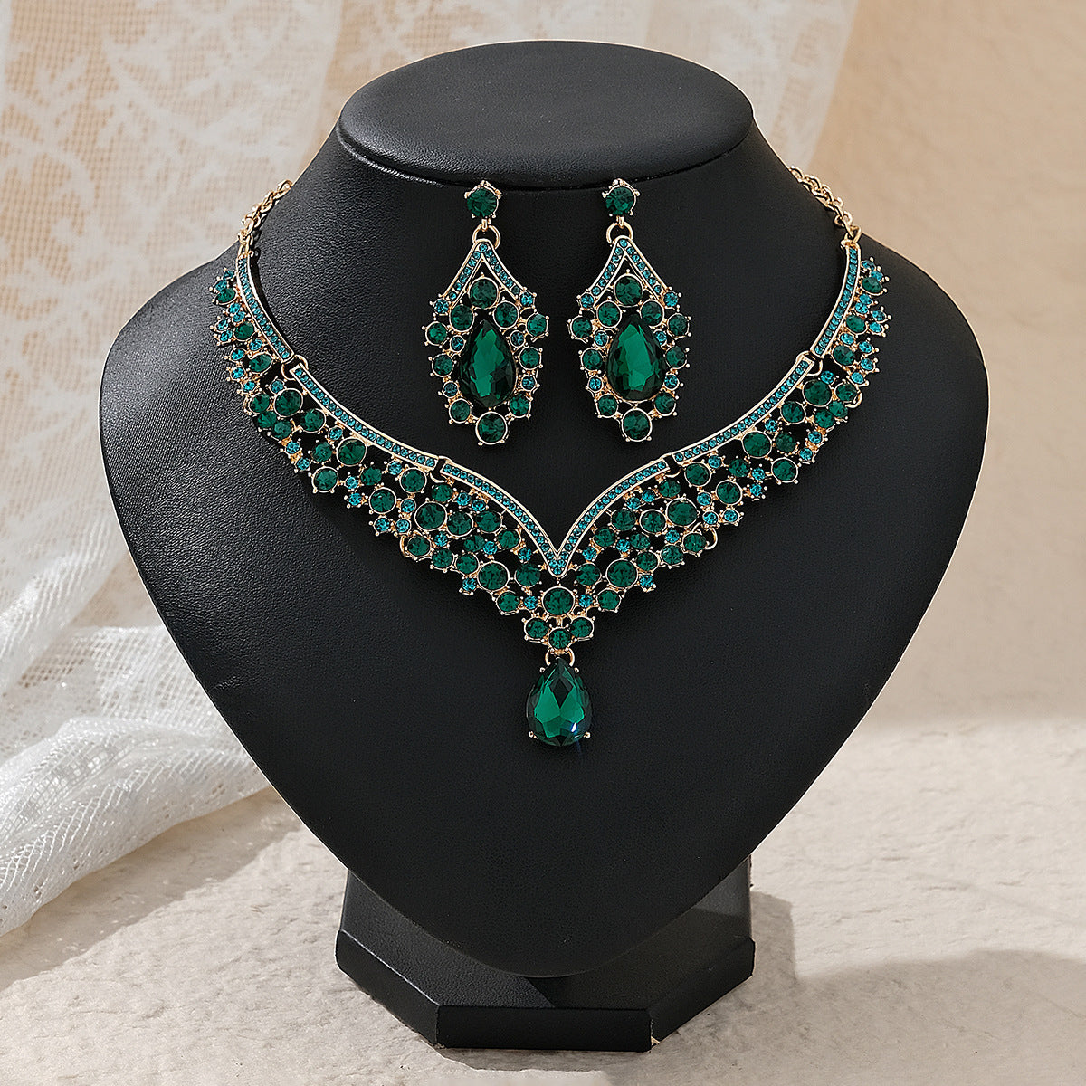 Rhinestone  jewelry set: earrings and necklace.