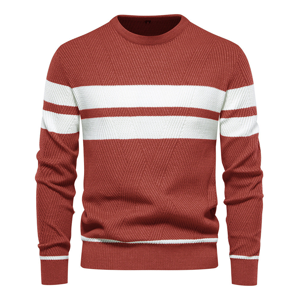 Men's striped, color-block, round-neck sweater