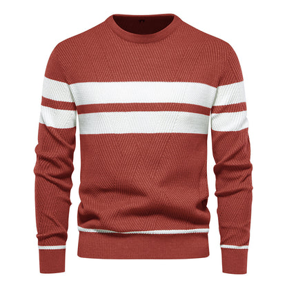 Men's striped, color-block, round-neck sweater