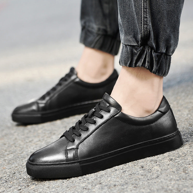 Plus size men's white low-top leather sneakers. Sporty and casual