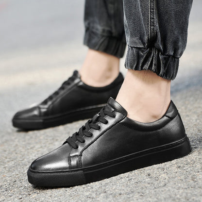 Plus size men's white low-top leather sneakers. Sporty and casual