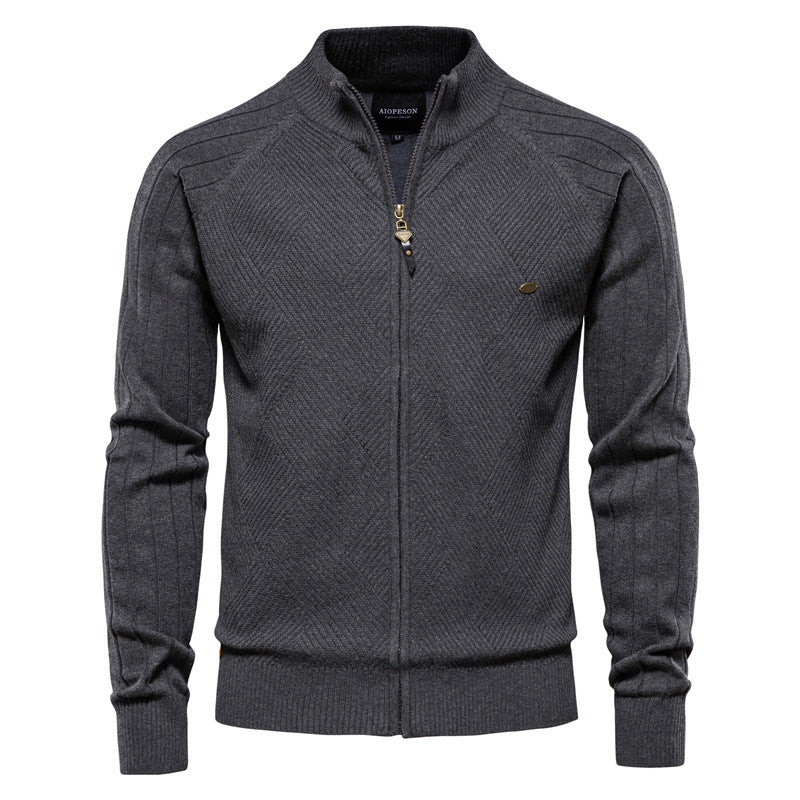 Men's autumn cardigan: versatile, casual, solid, high-neck jacquard knit