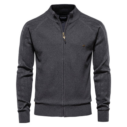 Men's autumn cardigan: versatile, casual, solid, high-neck jacquard knit