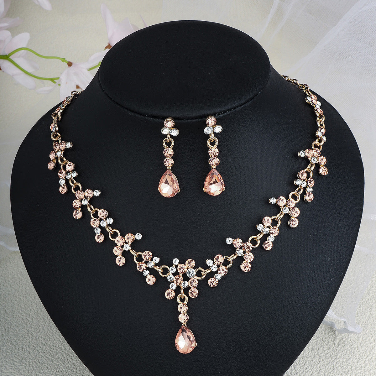 Rhinestone  jewelry set: earrings and necklace.