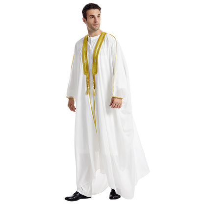 Mens Arabic Embroidered Long Robe  Gold Bead Chiffon