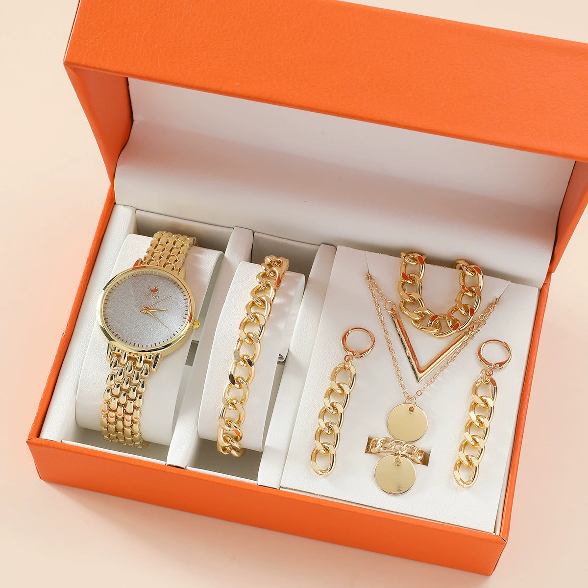 Fashion Square Bracelet, Watch, Multi-Layered Necklace, Sweater Chain Box Set