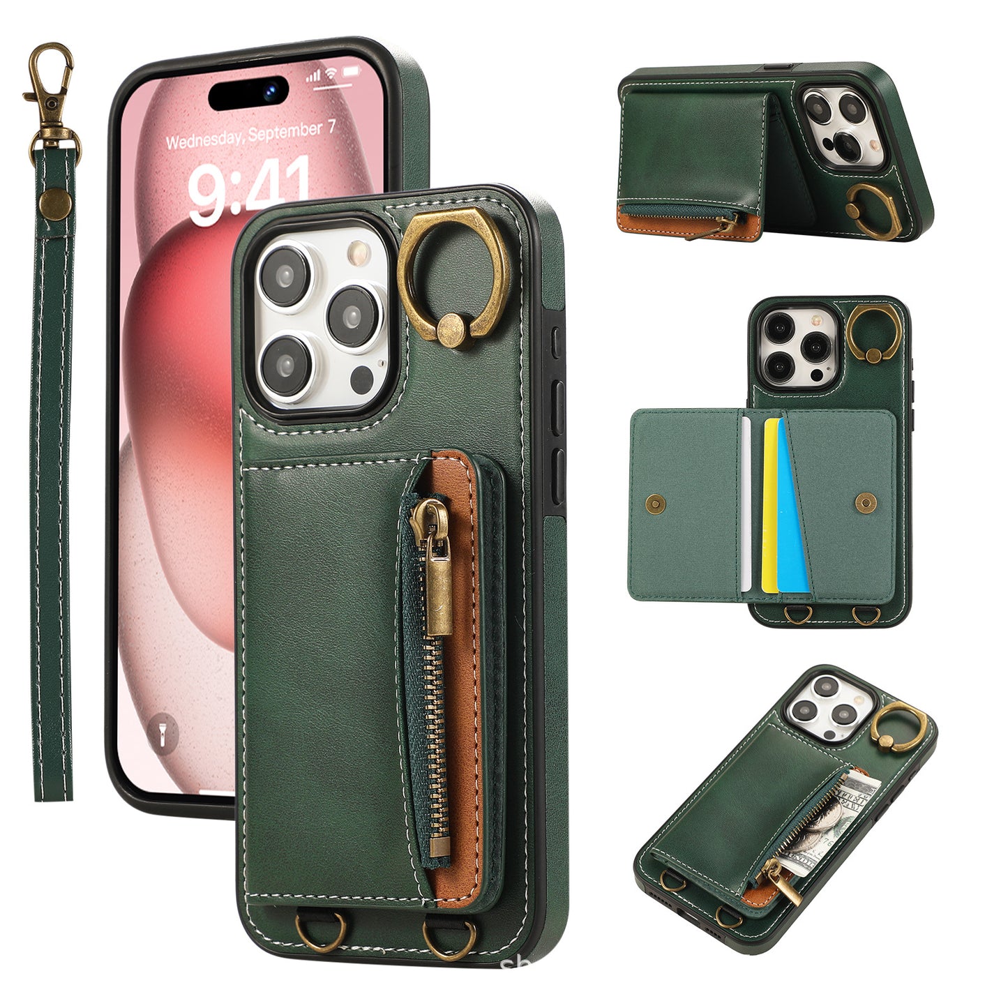 Zip Plug Leather Series  Plug-In Zipper Card Case for iPhone