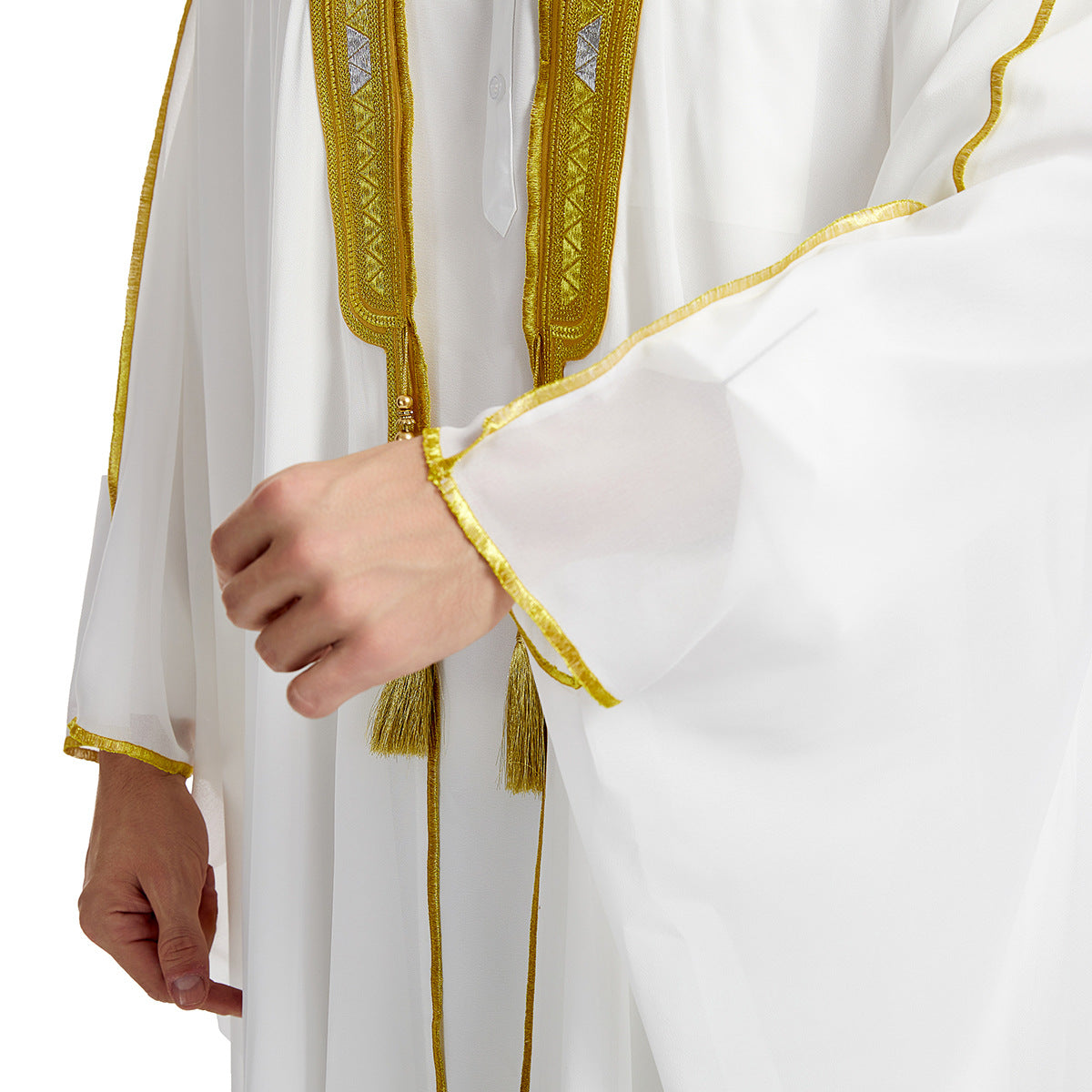 Mens Arabic Embroidered Long Robe  Gold Bead Chiffon