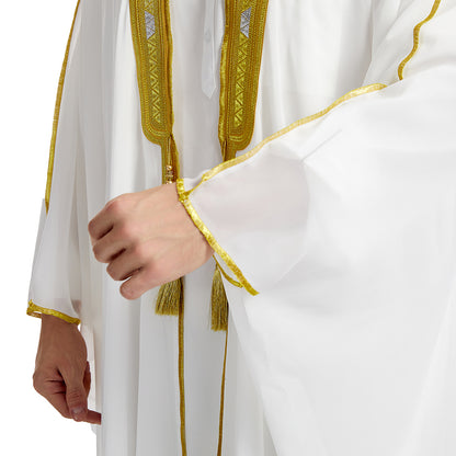 Mens Arabic Embroidered Long Robe  Gold Bead Chiffon