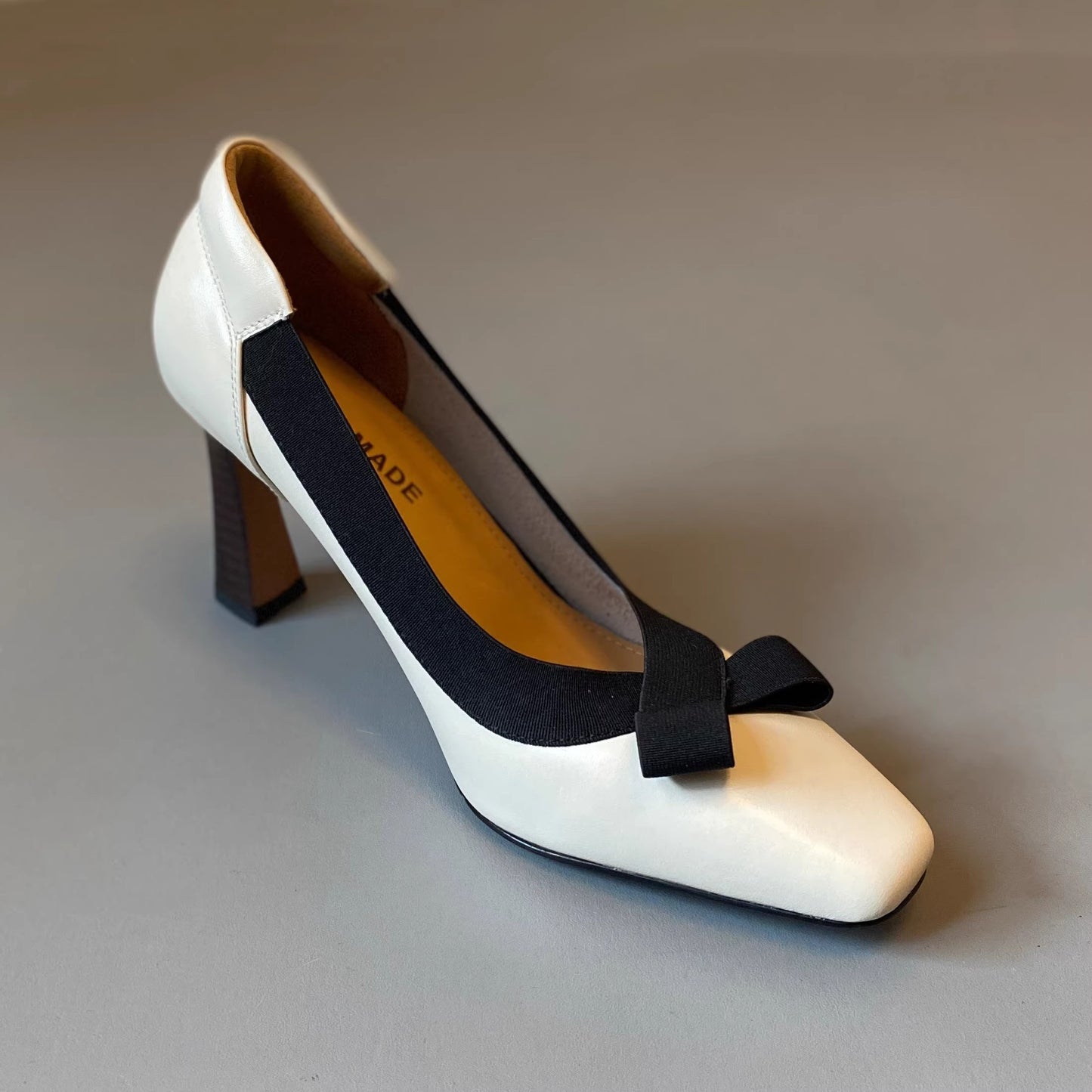 Luna Grace  Sheepskin Bow Square-Toe Block Heel Pumps