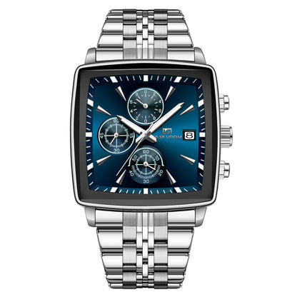 Luminous steel men's waterproof chronograph.